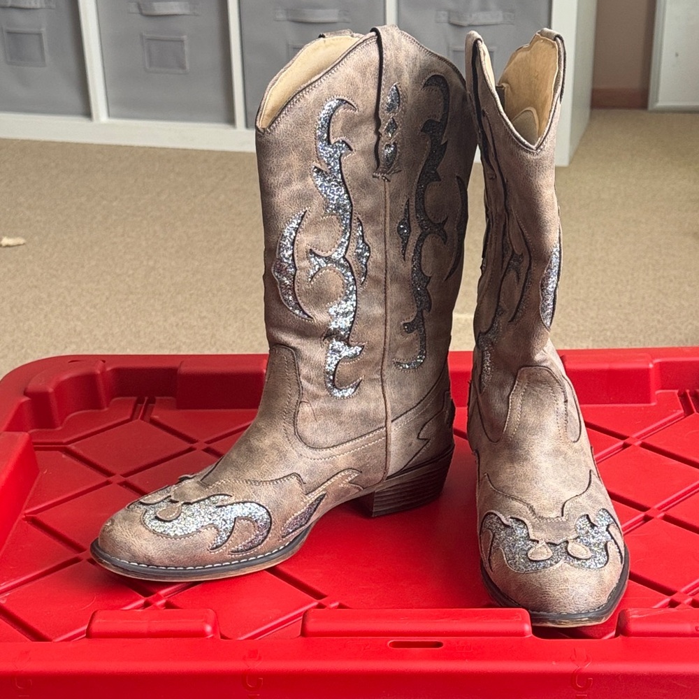 Jessica Cline Brown Cowboy Boots with Silver Accents